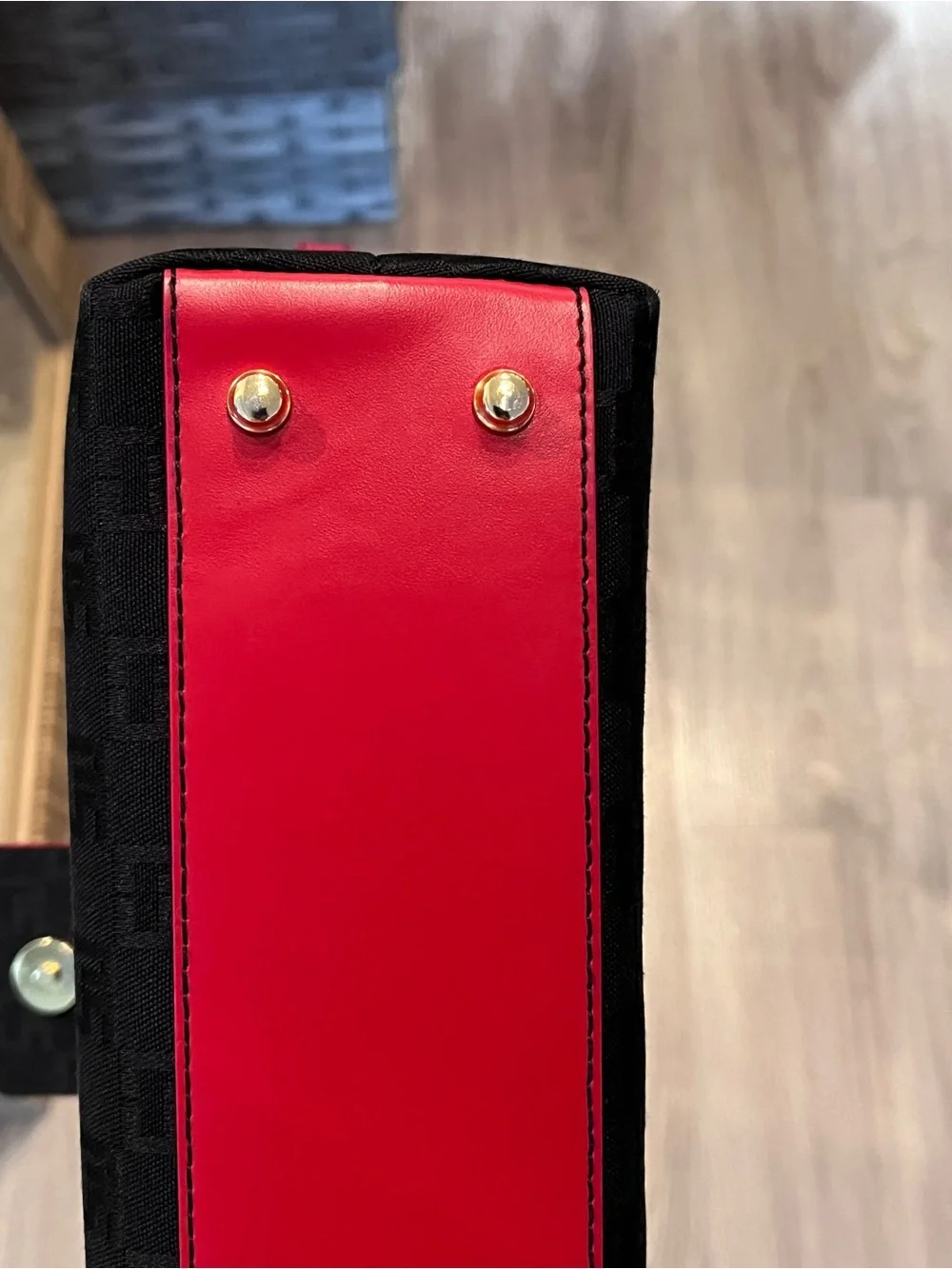 St John Black Shoulder Bag with Red Leather Trim